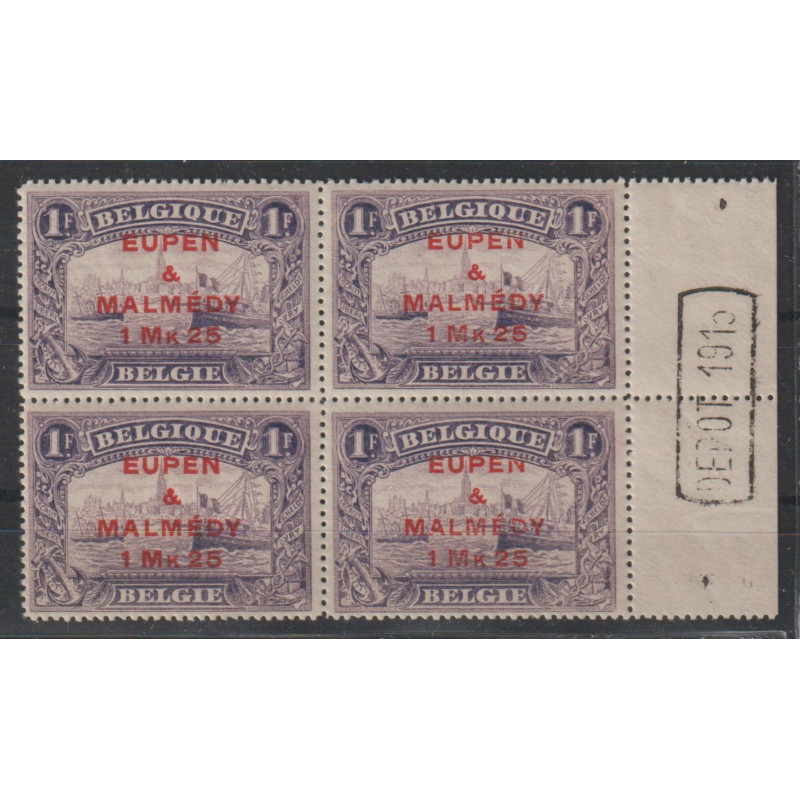 1920 - EUPEN & MALMEDY - COB OC61T** - Perforation 15 - Block of 4 - MNH