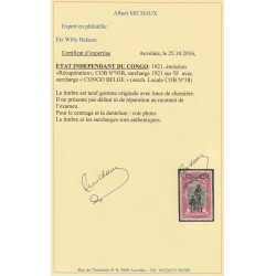 1921 - Congo - COB 93A* - Scott 72 - SURCHARGED - With certificate - MH